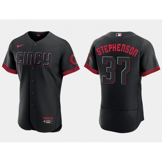 Men Cincinnati Reds 37 Tyler Stephenson Black 2023 City Connect Flex Base Stitched Jersey Men Cincinnati Reds 37 Tyler Stephenson Black 2023 City Connect Flex Base Stitched Jersey