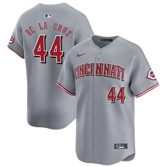 Men Cincinnati Reds 44 Elly De La Cruz Grey Away Limited Stitched Baseball Jersey Men Cincinnati Reds 44 Elly De La Cruz Grey Away Limited Stitched Baseball Jersey