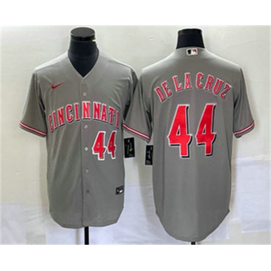 Men Cincinnati Reds 44 Elly De La Cruz Number Grey Cool Base Stitched Baseball Jersey Men Cincinnati Reds 44 Elly De La Cruz Number Grey Cool Base Stitched Baseball Jersey