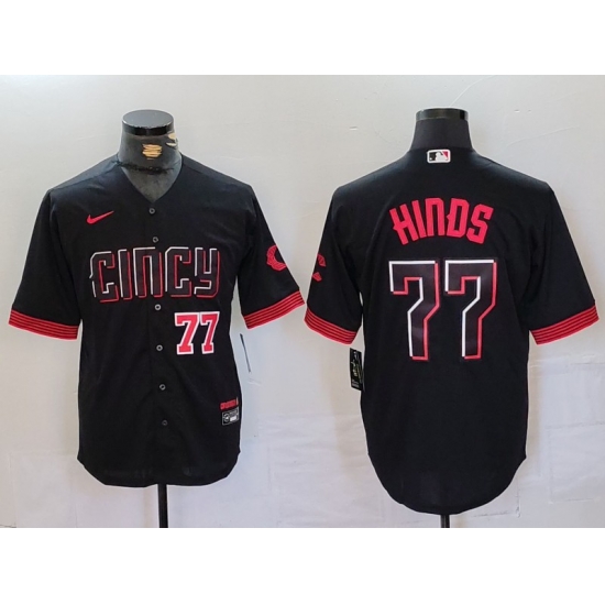 Men Cincinnati Reds 77 Rece Hinds Black 2023 City Connect Stitched Baseball Jersey 4 Men Cincinnati Reds 77 Rece Hinds Black 2023 City Connect Stitched Baseball Jersey 4