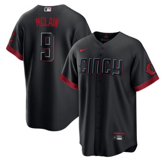 Men Cincinnati Reds 9 Matt McLain Black 2023 City Connect Cool Base Stitched Baseball Jersey Men Cincinnati Reds 9 Matt McLain Black 2023 City Connect Cool Base Stitched Baseball Jersey