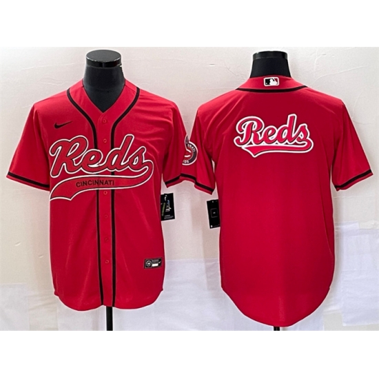 Men Cincinnati Reds Red Team Big Logo With Patch Cool Base Stitched Baseball Jersey Men Cincinnati Reds Red Team Big Logo With Patch Cool Base Stitched Baseball Jersey