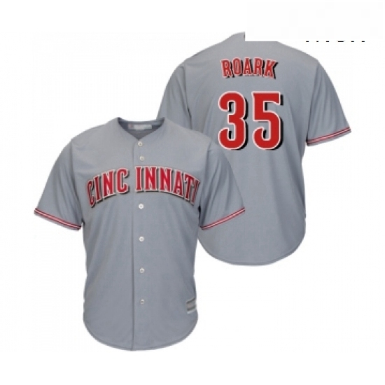 Mens Cincinnati Reds 35 Tanner Roark Replica Grey Road Cool Base Baseball Jersey 