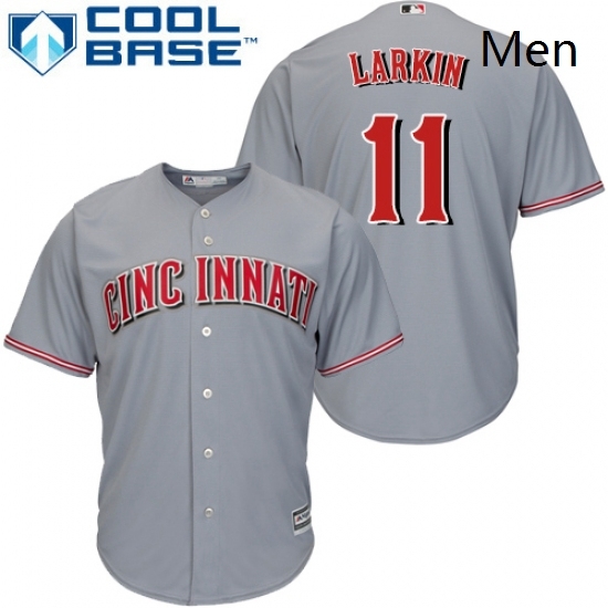 Mens Majestic Cincinnati Reds 11 Barry Larkin Replica Grey Road Cool Base MLB Jersey Mens Majestic Cincinnati Reds 11 Barry Larkin Replica Grey Road Cool Base MLB Jersey
