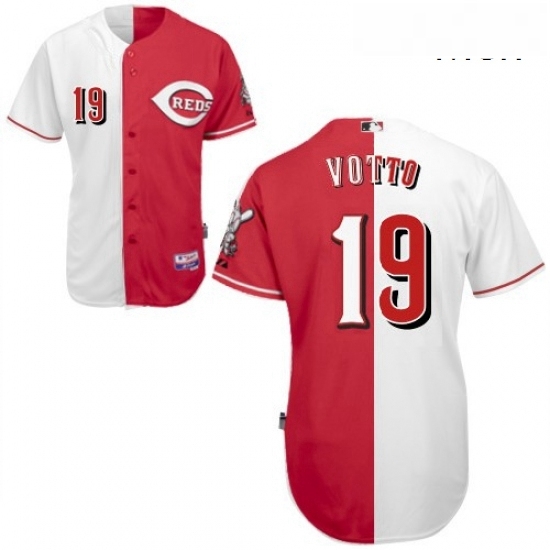 Mens Majestic Cincinnati Reds 19 Joey Votto Authentic RedWhite Split Fashion MLB Jersey Mens Majestic Cincinnati Reds 19 Joey Votto Authentic RedWhite Split Fashion MLB Jersey