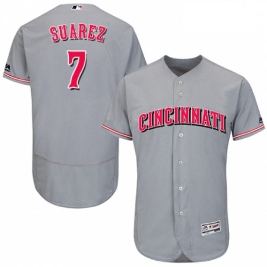 Mens Majestic Cincinnati Reds 7 Eugenio Suarez Grey Road Flex Base Authentic Collection MLB Jersey Mens Majestic Cincinnati Reds 7 Eugenio Suarez Grey Road Flex Base Authentic Collection MLB Jersey