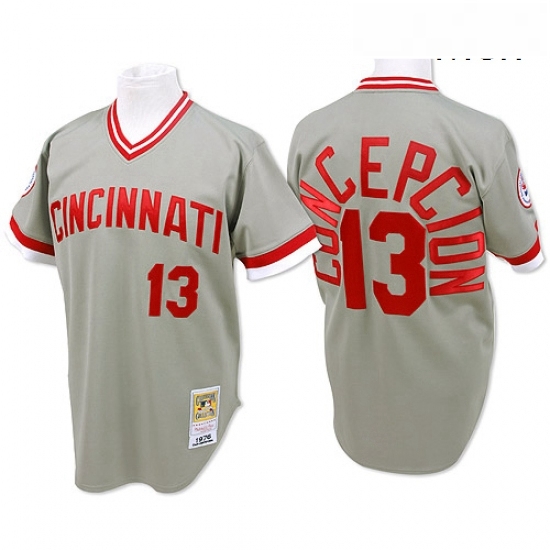 Mens Mitchell and Ness Cincinnati Reds 13 Dave Concepcion Replica Grey Throwback MLB Jersey Mens Mitchell and Ness Cincinnati Reds 13 Dave Concepcion Replica Grey Throwback MLB Jersey