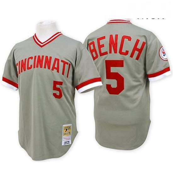 Mens Mitchell and Ness Cincinnati Reds 5 Johnny Bench Authentic Grey Throwback MLB Jersey Mens Mitchell and Ness Cincinnati Reds 5 Johnny Bench Authentic Grey Throwback MLB Jersey