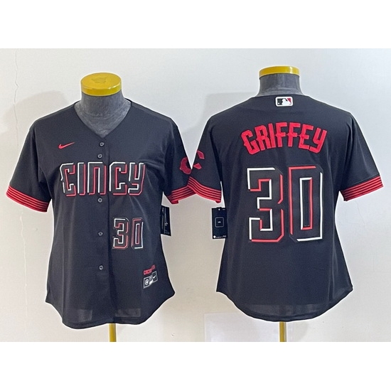 Women Cincinnati Reds 30 Ken Griffey Jr Black 2023 City Connect With Patch Stitched Baseball Jersey Women Cincinnati Reds 30 Ken Griffey Jr Black 2023 City Connect With Patch Stitched Baseball Jersey