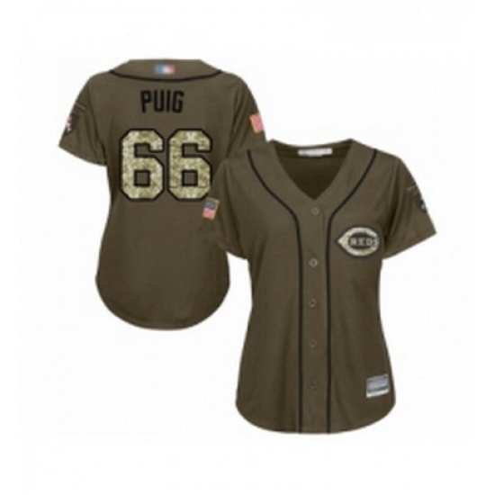 Womens Cincinnati Reds 66 Yasiel Puig Authentic Green Salute to Service Baseball Jersey Womens Cincinnati Reds 66 Yasiel Puig Authentic Green Salute to Service Baseball Jersey