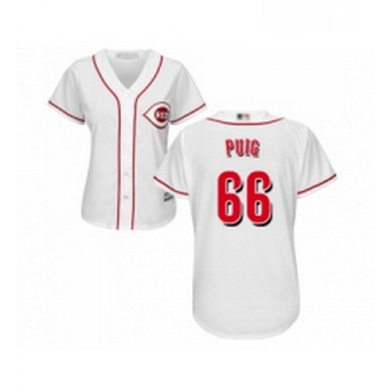 Womens Cincinnati Reds 66 Yasiel Puig Replica White Home Cool Base Baseball Jersey Womens Cincinnati Reds 66 Yasiel Puig Replica White Home Cool Base Baseball Jersey