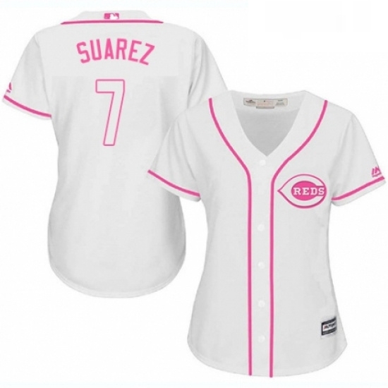 Womens Majestic Cincinnati Reds 7 Eugenio Suarez Replica White Fashion Cool Base MLB Jersey Womens Majestic Cincinnati Reds 7 Eugenio Suarez Replica White Fashion Cool Base MLB Jersey