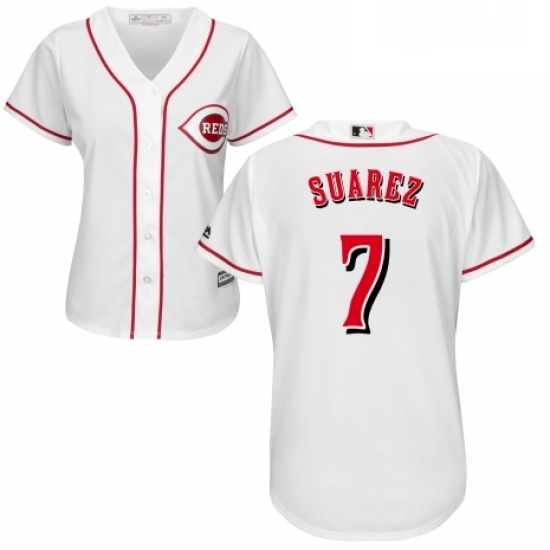 Womens Majestic Cincinnati Reds 7 Eugenio Suarez Replica White Home Cool Base MLB Jersey Womens Majestic Cincinnati Reds 7 Eugenio Suarez Replica White Home Cool Base MLB Jersey