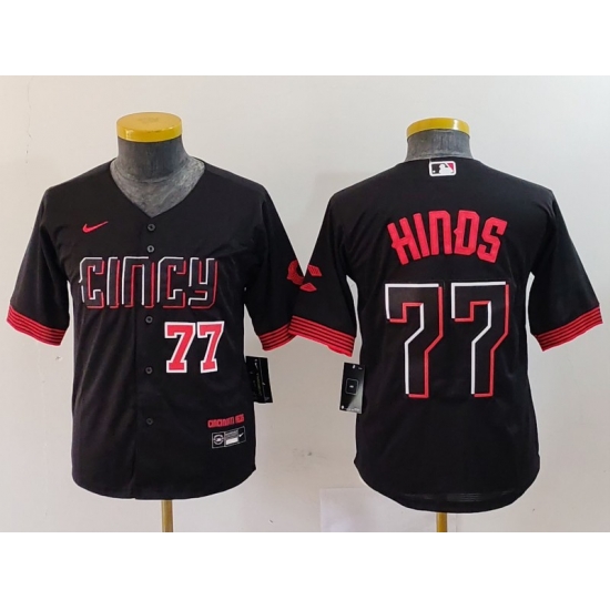 Youth Cincinnati Reds 77 Rece Hinds Black 2023 City Connect Stitched Baseball Jersey 3 Youth Cincinnati Reds 77 Rece Hinds Black 2023 City Connect Stitched Baseball Jersey 3