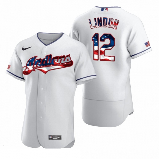 Men Cleveland Indians 12 Francisco Lindor Men Nike White Fluttering USA Flag Limited Edition Flex Base MLB Jersey Men Cleveland Indians 12 Francisco Lindor Men Nike White Fluttering USA Flag Limited Edition Flex Base MLB Jersey