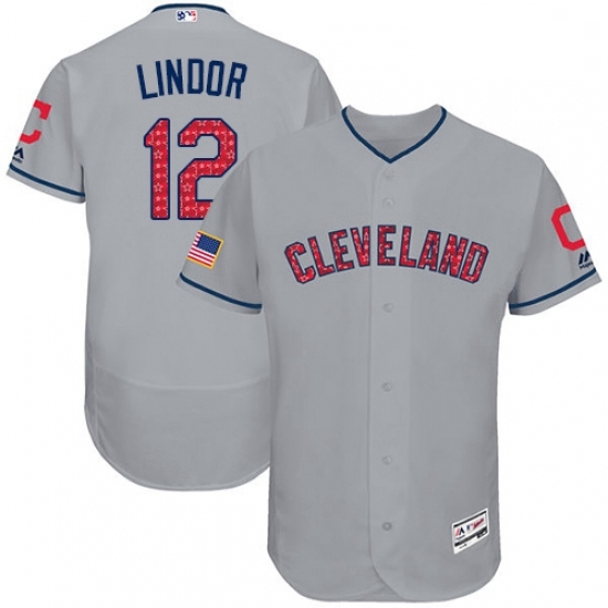 Mens Majestic Cleveland Indians 12 Francisco Lindor Grey Stars Stripes Collection 2018 World Series Jersey Flex Bas Mens Majestic Cleveland Indians 12 Francisco Lindor Grey Stars Stripes Collection 2018 World Series Jersey Flex Bas