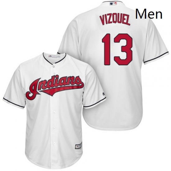 Mens Majestic Cleveland Indians 13 Omar Vizquel Replica White Home Cool Base MLB Jersey Mens Majestic Cleveland Indians 13 Omar Vizquel Replica White Home Cool Base MLB Jersey