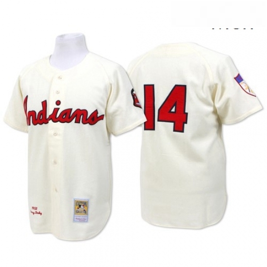 Mens Mitchell and Ness Cleveland Indians 14 Larry Doby Replica Cream Throwback MLB Jersey Mens Mitchell and Ness Cleveland Indians 14 Larry Doby Replica Cream Throwback MLB Jersey