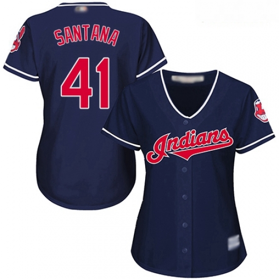 Indians #41 Carlos Santana Navy Blue Alternate Women Stitched Baseball Jersey Indians #41 Carlos Santana Navy Blue Alternate Women Stitched Baseball Jersey