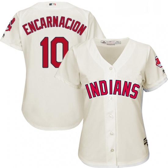 Womens Majestic Cleveland Indians 10 Edwin Encarnacion Authentic Cream Alternate 2 Cool Base MLB Jersey Womens Majestic Cleveland Indians 10 Edwin Encarnacion Authentic Cream Alternate 2 Cool Base MLB Jersey