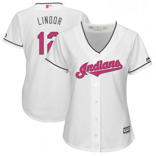 Womens Majestic Cleveland Indians 12 Francisco Lindor Authentic White Mothers Day Cool Base MLB Jersey Womens Majestic Cleveland Indians 12 Francisco Lindor Authentic White Mothers Day Cool Base MLB Jersey