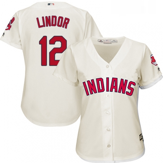 Womens Majestic Cleveland Indians 12 Francisco Lindor Replica Cream Alternate 2 Cool Base MLB Jersey Womens Majestic Cleveland Indians 12 Francisco Lindor Replica Cream Alternate 2 Cool Base MLB Jersey
