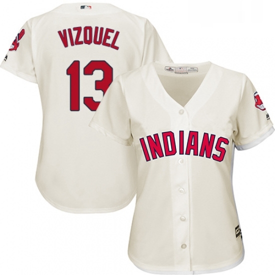 Womens Majestic Cleveland Indians 13 Omar Vizquel Authentic Cream Alternate 2 Cool Base MLB Jersey Womens Majestic Cleveland Indians 13 Omar Vizquel Authentic Cream Alternate 2 Cool Base MLB Jersey