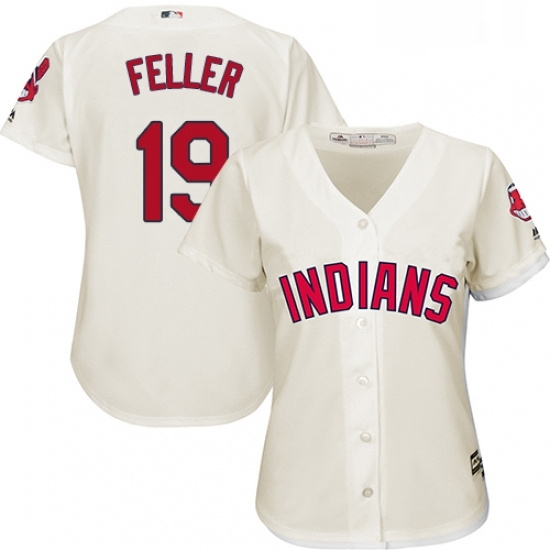 Womens Majestic Cleveland Indians 19 Bob Feller Authentic Cream Alternate 2 Cool Base MLB Jersey Womens Majestic Cleveland Indians 19 Bob Feller Authentic Cream Alternate 2 Cool Base MLB Jersey