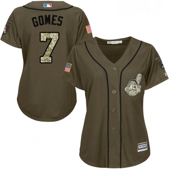 Womens Majestic Cleveland Indians 7 Yan Gomes Replica Green Salute to Service MLB Jersey Womens Majestic Cleveland Indians 7 Yan Gomes Replica Green Salute to Service MLB Jersey