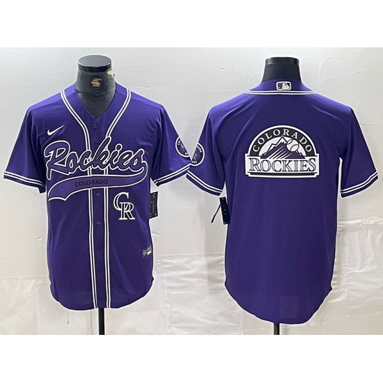 Men Colorado Rockies Purple Team Big Logo Cool Base Stitched Baseball Jersey 1 Men Colorado Rockies Purple Team Big Logo Cool Base Stitched Baseball Jersey 1