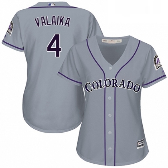 Womens Majestic Colorado Rockies 4 Pat Valaika Replica Grey Road Cool Base MLB Jersey Womens Majestic Colorado Rockies 4 Pat Valaika Replica Grey Road Cool Base MLB Jersey