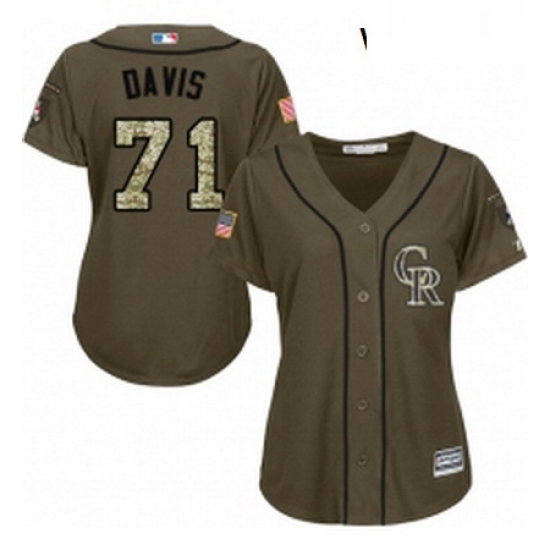 Womens Majestic Colorado Rockies 71 Wade Davis Replica Green Salute to Service MLB Jersey 