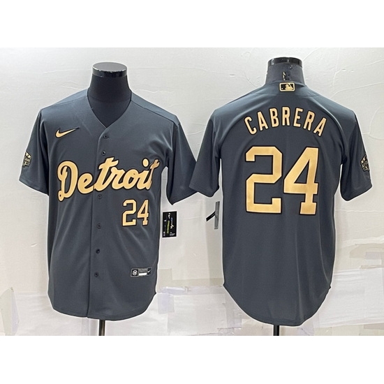 Men Detroit Tigers 24 Miguel Cabrera 2022 All Star Charcoal Cool Base Stitched Jersey Men Detroit Tigers 24 Miguel Cabrera 2022 All Star Charcoal Cool Base Stitched Jersey