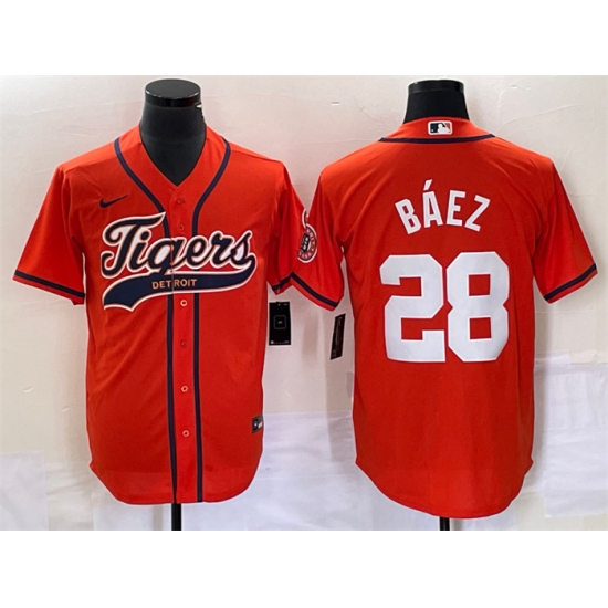 Men Detroit Tigers 28 Javier Baez Orange Cool Base Stitched Baseball Jersey Men Detroit Tigers 28 Javier Baez Orange Cool Base Stitched Baseball Jersey