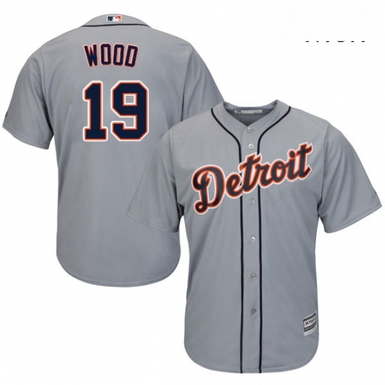 Mens Majestic Detroit Tigers 19 Travis Wood Replica Grey Road Cool Base MLB Jersey Mens Majestic Detroit Tigers 19 Travis Wood Replica Grey Road Cool Base MLB Jersey