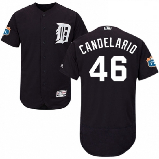 Mens Majestic Detroit Tigers 46 Jeimer Candelario Navy Blue Alternate Flex Base Collection 2018 World Series Jersey Mens Majestic Detroit Tigers 46 Jeimer Candelario Navy Blue Alternate Flex Base Collection 2018 World Series Jersey