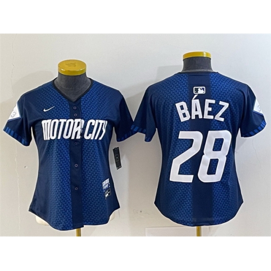 Women Detroit Tigers 28 Javier Baez 2024 Navy City Connect Cool Base Limited Stitched Baseball Jersey Women Detroit Tigers 28 Javier Baez 2024 Navy City Connect Cool Base Limited Stitched Baseball Jersey