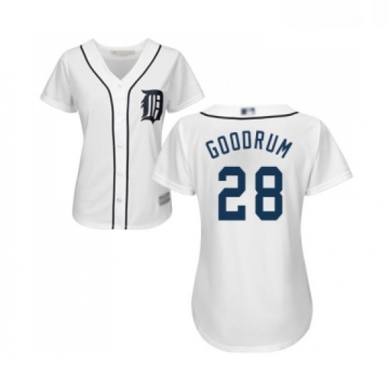 Womens Detroit Tigers 28 Niko Goodrum Replica White Home Cool Base Baseball Jersey Womens Detroit Tigers 28 Niko Goodrum Replica White Home Cool Base Baseball Jersey
