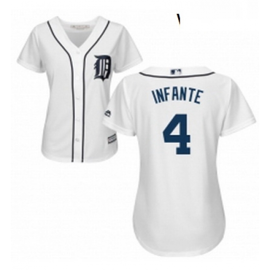 Womens Majestic Detroit Tigers 4 Omar Infante Replica White Home Cool Base MLB Jersey Womens Majestic Detroit Tigers 4 Omar Infante Replica White Home Cool Base MLB Jersey