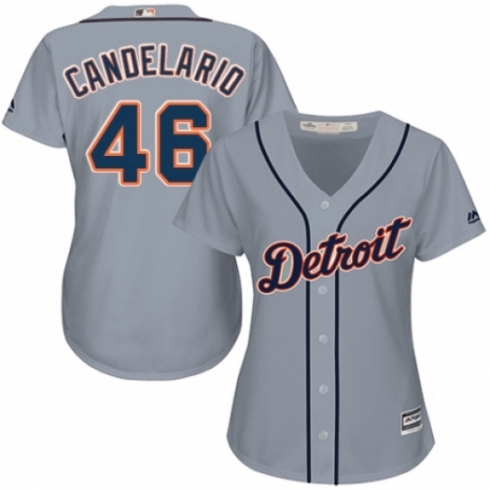 Womens Majestic Detroit Tigers 46 Jeimer Candelario Replica Grey Road Cool Base MLB Jersey Womens Majestic Detroit Tigers 46 Jeimer Candelario Replica Grey Road Cool Base MLB Jersey