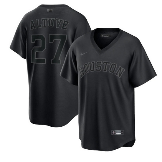 Men Houston Astros 27 Jose Altuve Black Pitch Black Fashion Replica Stitched Jersey Men Houston Astros 27 Jose Altuve Black Pitch Black Fashion Replica Stitched Jersey