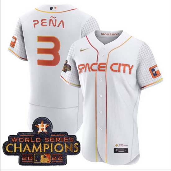 Men Houston Astros 3 Jeremy Pe F1a White With 2022 World Serise Champions Patch Stitched Baseball Jersey Men Houston Astros 3 Jeremy Pe F1a White With 2022 World Serise Champions Patch Stitched Baseball Jersey