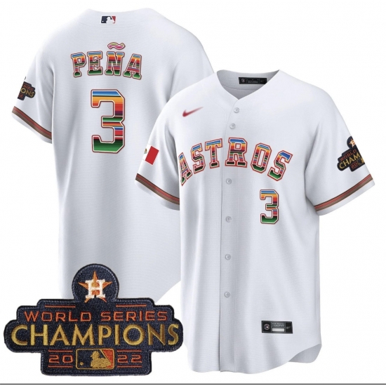 Men Houston Astros 3 Jeremy Pena 2022 White World Serise Champions Patch Cool Base Jersey Men Houston Astros 3 Jeremy Pena 2022 White World Serise Champions Patch Cool Base Jersey