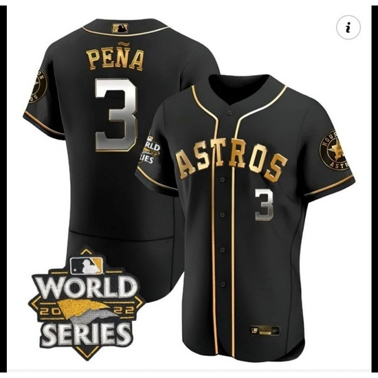 Men Houston Astros 3 Jeremy Pena Black Gold 2022 World Series Patch Jersey Men Houston Astros 3 Jeremy Pena Black Gold 2022 World Series Patch Jersey
