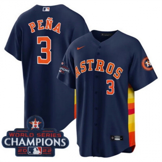Men Houston Astros 3 Jeremy Pena Navy 2022 World Series Champions Cool Base With No In Front Stitched Baseball Jersey Men Houston Astros 3 Jeremy Pena Navy 2022 World Series Champions Cool Base With No In Front Stitched Baseball Jersey