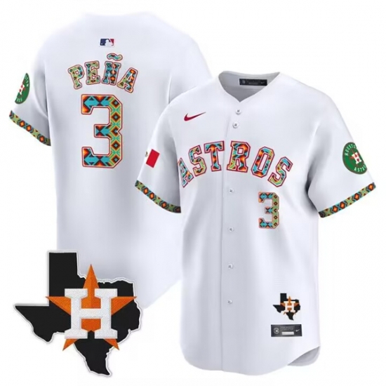 Men Houston Astros 3 Jeremy Pena White Mexico Vapor Premier Limited Stitched Baseball Jersey Men Houston Astros 3 Jeremy Pena White Mexico Vapor Premier Limited Stitched Baseball Jersey