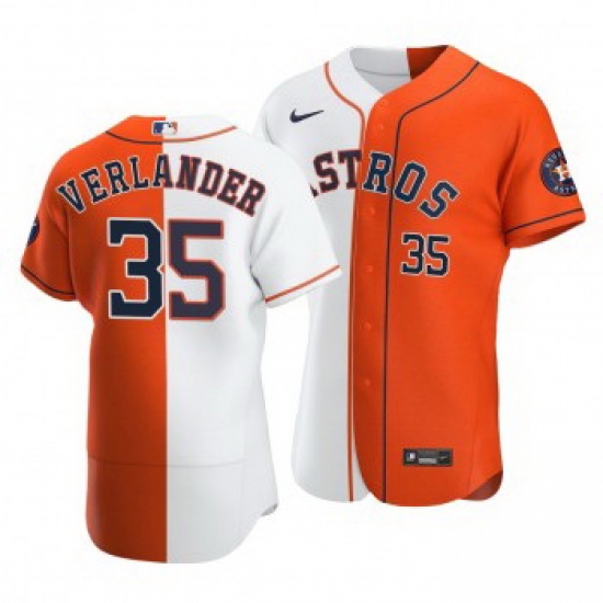 Men Houston Astros 35 Justin Verlander Split White Orange Two Tone Jersey Men Houston Astros 35 Justin Verlander Split White Orange Two Tone Jersey