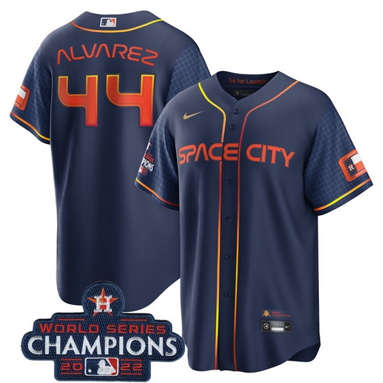 Men Houston Astros 44 Yordan Alvarez Navy 2022 World Series Champions City Connect Stitched Baseball Jersey Men Houston Astros 44 Yordan Alvarez Navy 2022 World Series Champions City Connect Stitched Baseball Jersey