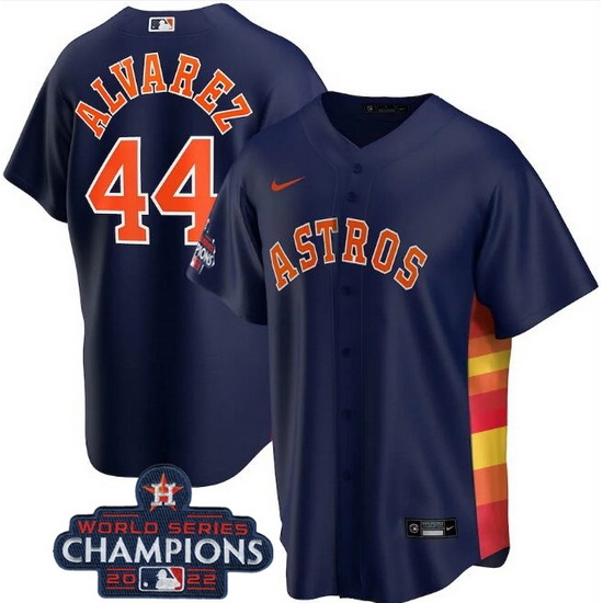 Men Houston Astros 44 Yordan Alvarez Navy 2022 World Series Champions Stitched Baseball Jersey Men Houston Astros 44 Yordan Alvarez Navy 2022 World Series Champions Stitched Baseball Jersey