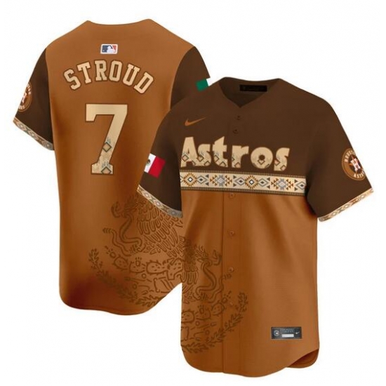 Men Houston Astros 7 C J Stroud Brown Mexico Vapor Baseball Jersey Men Houston Astros 7 C J Stroud Brown Mexico Vapor Baseball Jersey